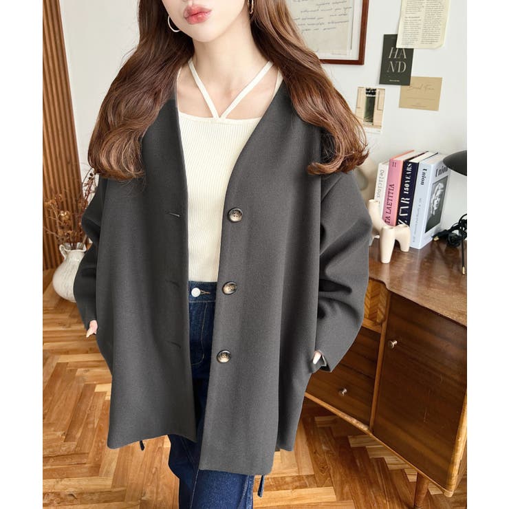 ニットメルトンノーカラーミドルコート | moment+ | 詳細画像27