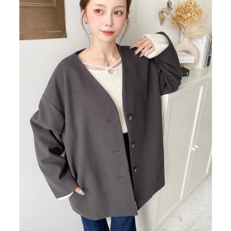 ニットメルトンノーカラーミドルコート | moment+ | 詳細画像29