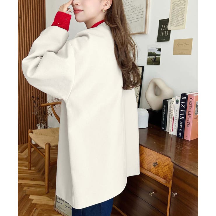 ニットメルトンノーカラーミドルコート | moment+ | 詳細画像3