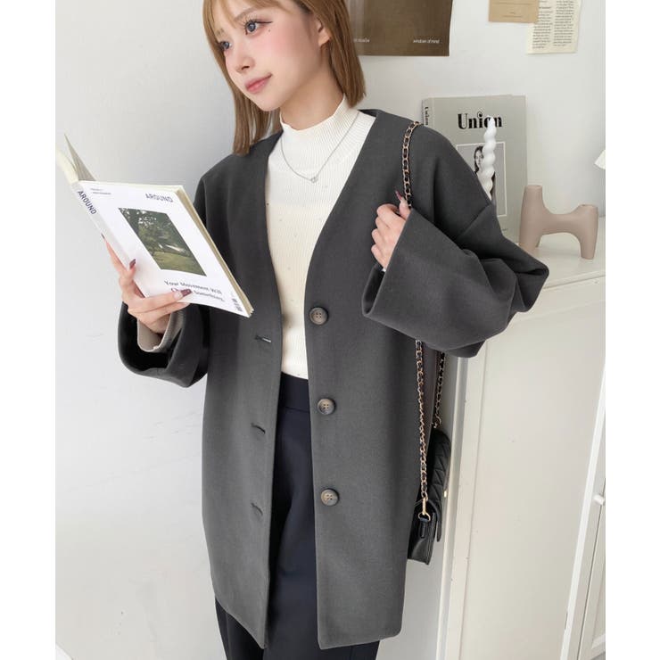 ニットメルトンノーカラーミドルコート | moment+ | 詳細画像35