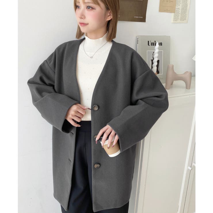 ニットメルトンノーカラーミドルコート | moment+ | 詳細画像36