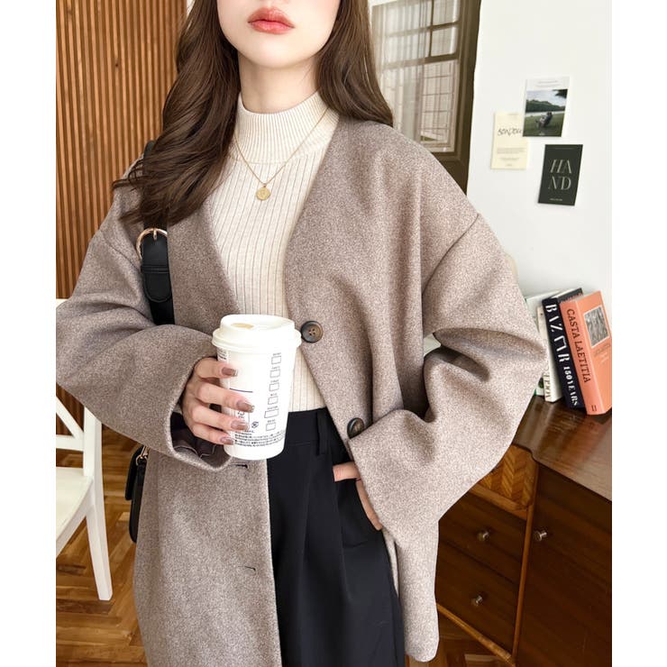 ニットメルトンノーカラーミドルコート | moment+ | 詳細画像37