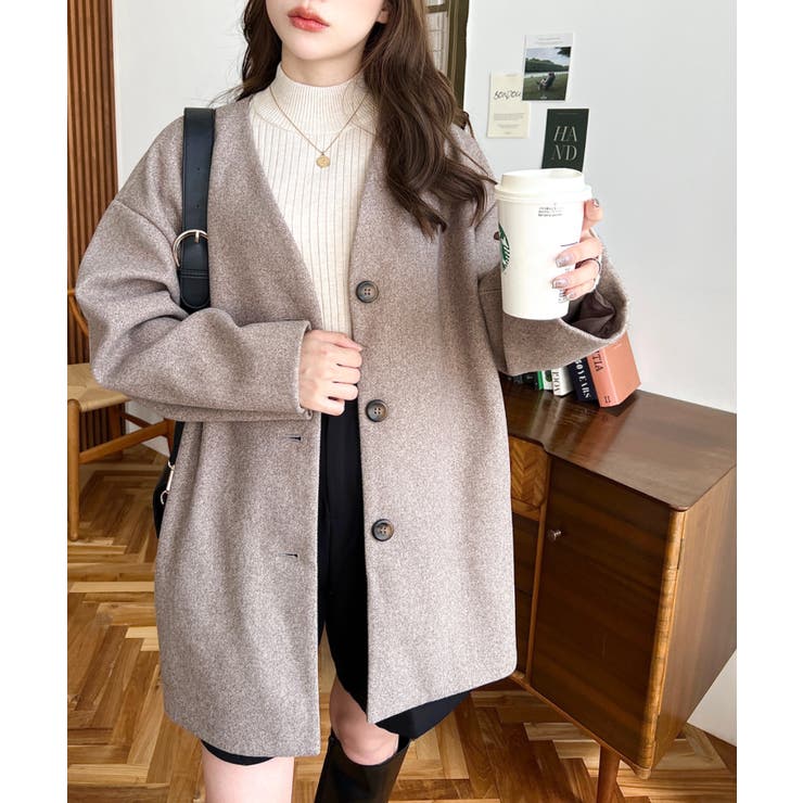 ニットメルトンノーカラーミドルコート | moment+ | 詳細画像38