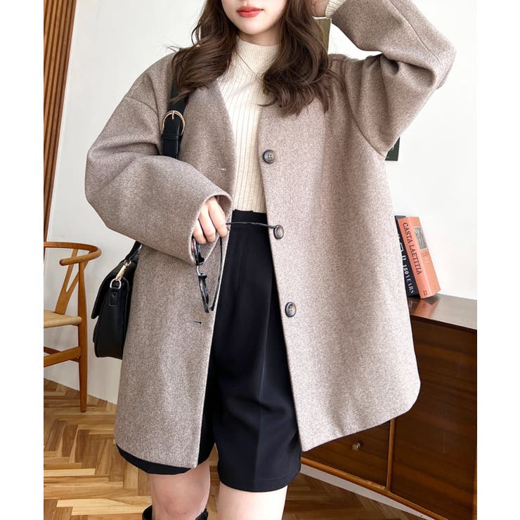 ニットメルトンノーカラーミドルコート | moment+ | 詳細画像39