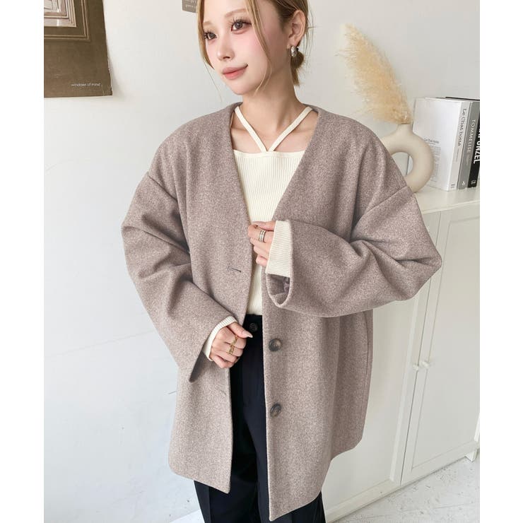 ニットメルトンノーカラーミドルコート | moment+ | 詳細画像41