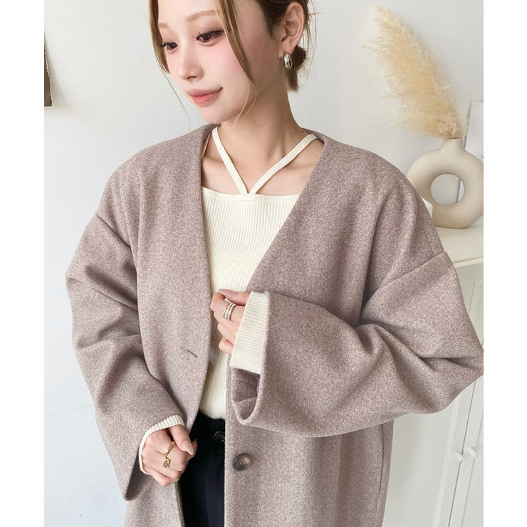 ニットメルトンノーカラーミドルコート | moment+ | 詳細画像43