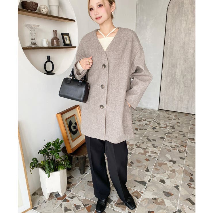 ニットメルトンノーカラーミドルコート | moment+ | 詳細画像45