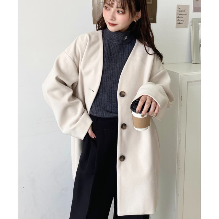 ニットメルトンノーカラーミドルコート | moment+ | 詳細画像7