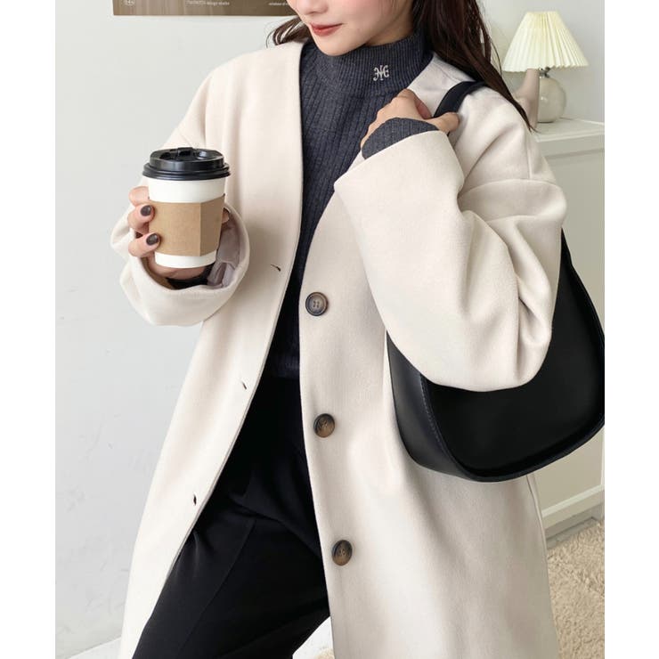 ニットメルトンノーカラーミドルコート | moment+ | 詳細画像8