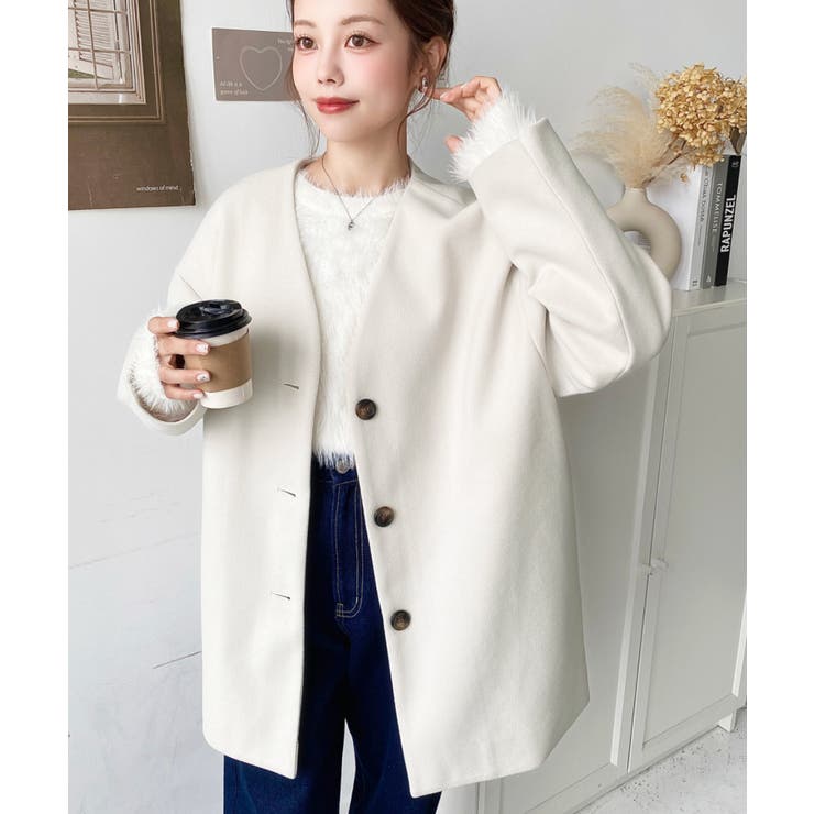 ニットメルトンノーカラーミドルコート | moment+ | 詳細画像9