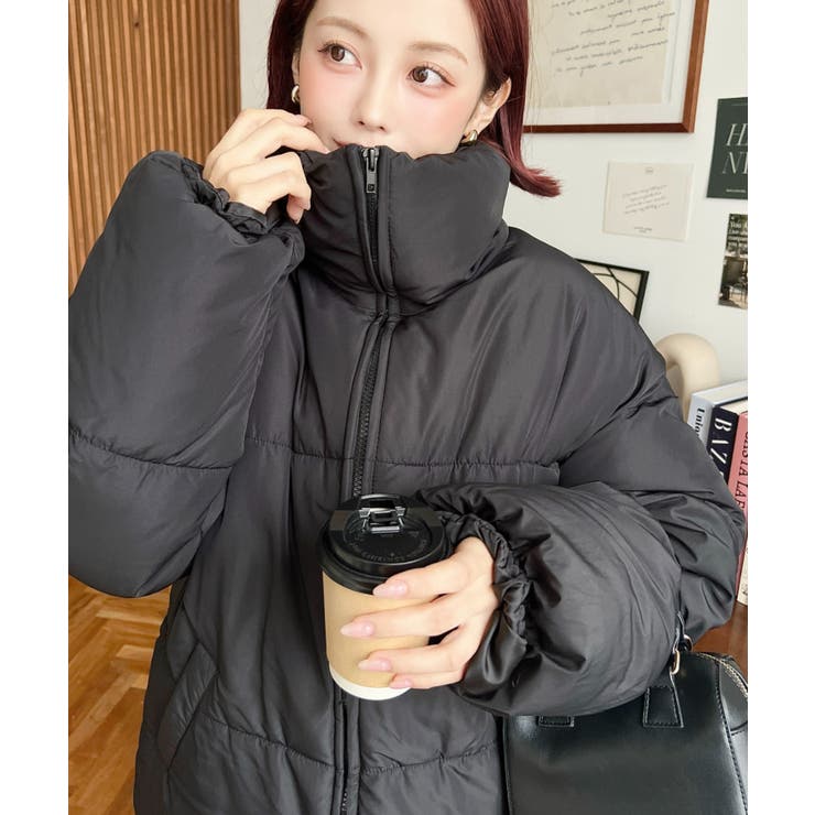 ブラック | エコダウンスタンドカラーオーバーサイズブルゾン | moment+