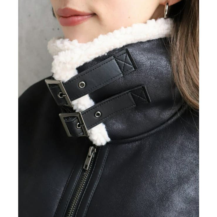 フェイクレザー×ボアフェイクムートンフライトジャケットブルゾン | moment+ | 詳細画像20 