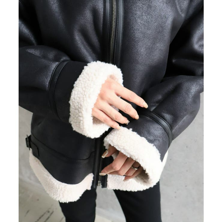 フェイクレザー×ボアフェイクムートンフライトジャケットブルゾン | moment+ | 詳細画像21 