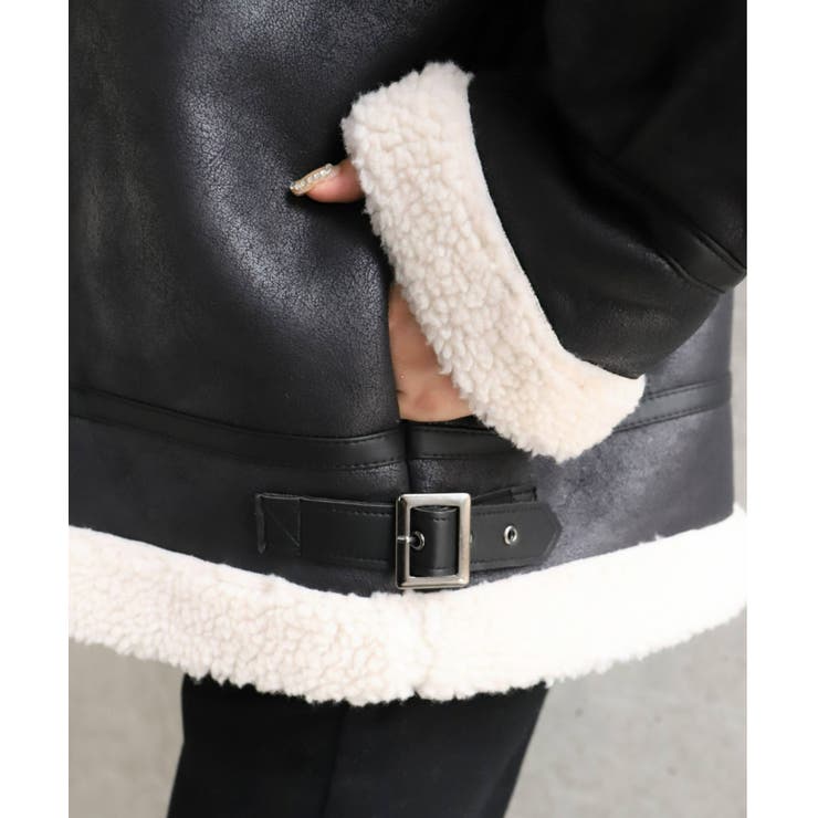 フェイクレザー×ボアフェイクムートンフライトジャケットブルゾン | moment+ | 詳細画像22 