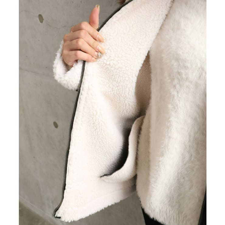 フェイクレザー×ボアフェイクムートンフライトジャケットブルゾン[品番