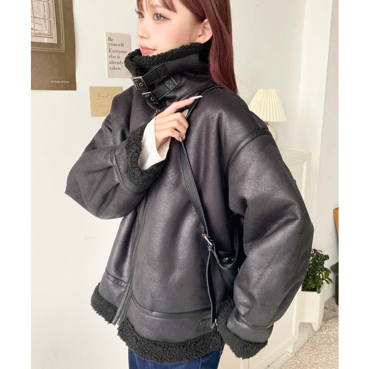 フェイクレザー×ボアフェイクムートンフライトジャケットブルゾン | moment+ | 詳細画像25 