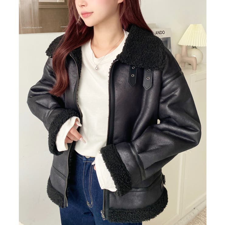 フェイクレザー×ボアフェイクムートンフライトジャケットブルゾン | moment+ | 詳細画像26 