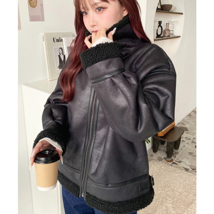 フェイクレザー×ボアフェイクムートンフライトジャケット