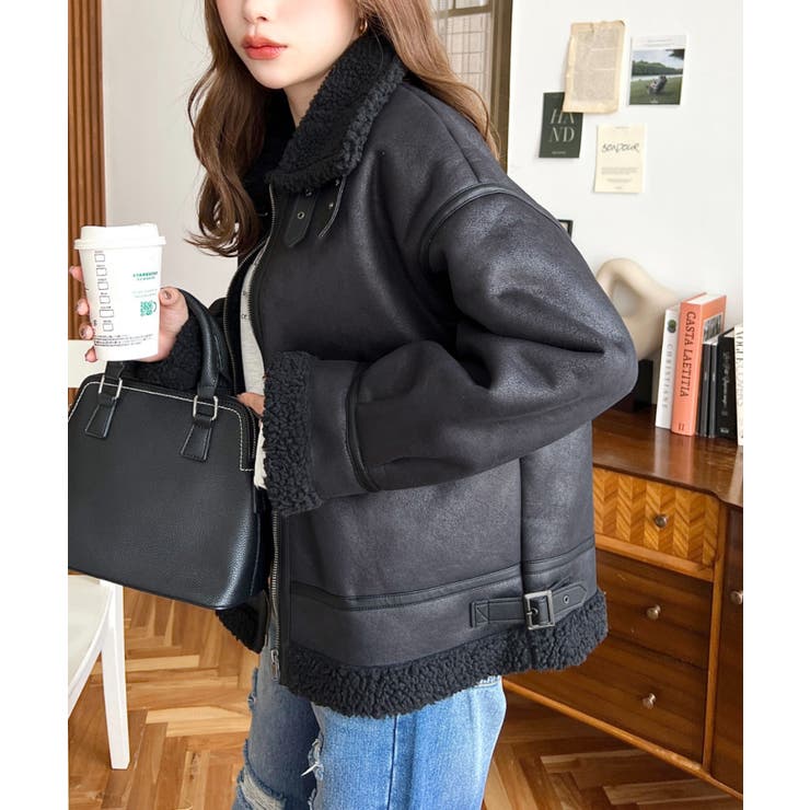 フェイクレザー×ボアフェイクムートンフライトジャケットブルゾン | moment+ | 詳細画像35 