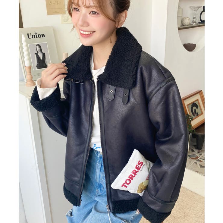 フェイクレザー×ボアフェイクムートンフライトジャケット
