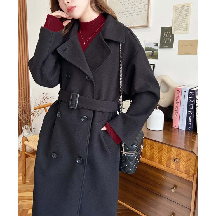 2WAYカラーアレンジロングトレンチコートニットメルトン | moment+ | 詳細画像12 