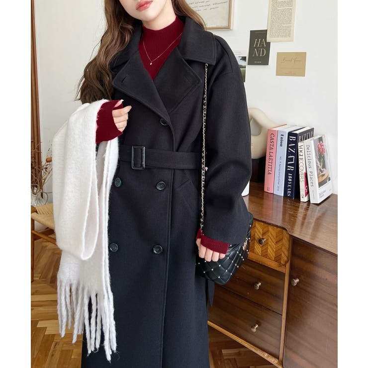 2WAYカラーアレンジロングトレンチコートニットメルトン | moment+ | 詳細画像14 