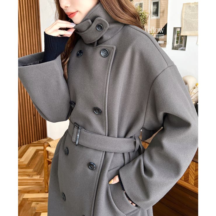 2WAYカラーアレンジロングトレンチコートニットメルトン | moment+ | 詳細画像16 