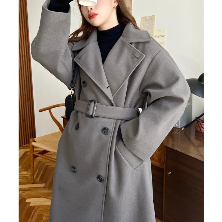 2WAYカラーアレンジロングトレンチコートニットメルトン | moment+ | 詳細画像19 