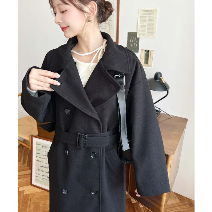 2WAYカラーアレンジロングトレンチコートニットメルトン | moment+ | 詳細画像2 