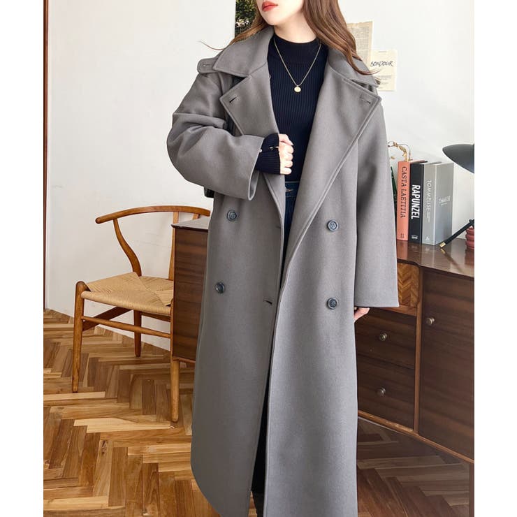 2WAYカラーアレンジロングトレンチコートニットメルトン | moment+ | 詳細画像20 