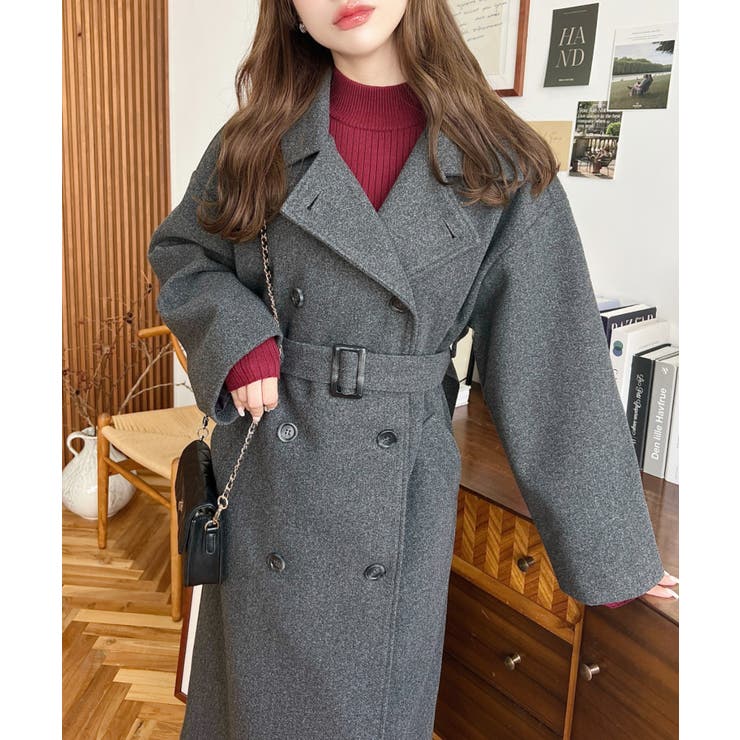 2WAYカラーアレンジロングトレンチコートニットメルトン | moment+ | 詳細画像29 