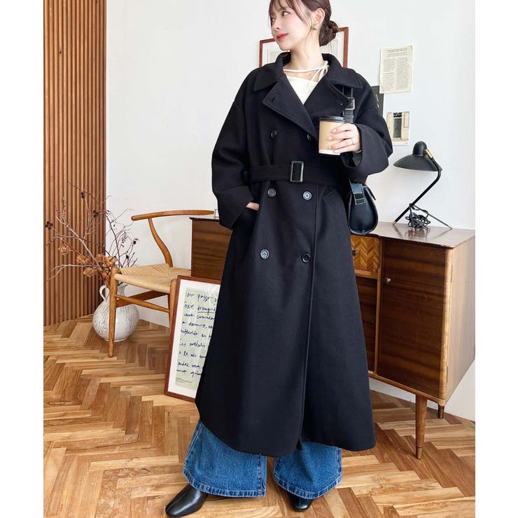 2WAYカラーアレンジロングトレンチコートニットメルトン | moment+ | 詳細画像3 