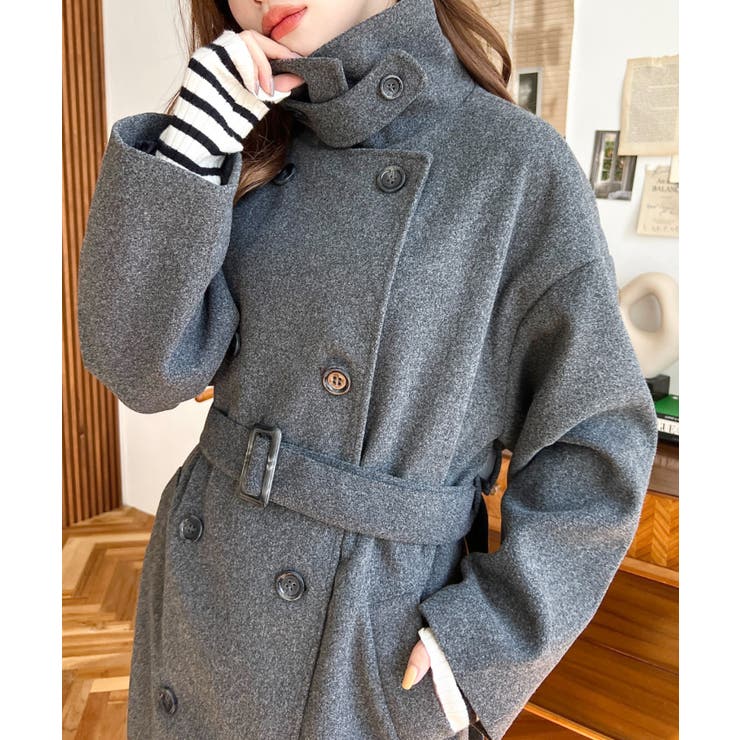 2WAYカラーアレンジロングトレンチコートニットメルトン | moment+ | 詳細画像30 