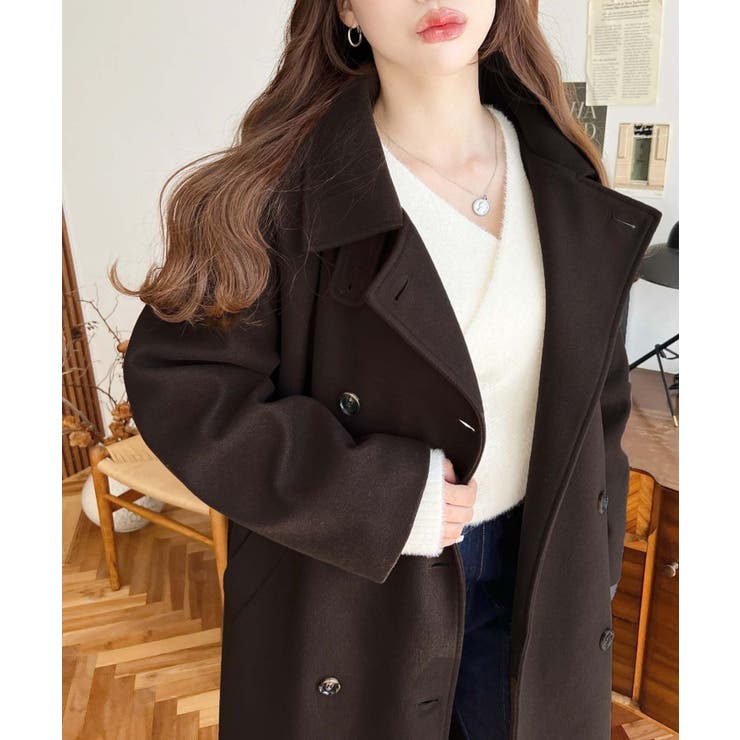 2WAYカラーアレンジロングトレンチコートニットメルトン | moment+ | 詳細画像35 