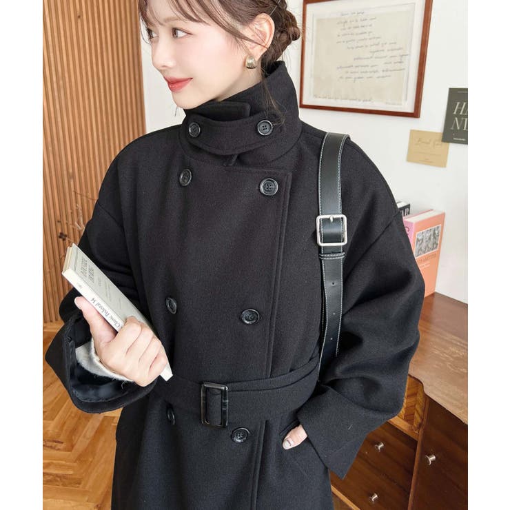 2WAYカラーアレンジロングトレンチコートニットメルトン | moment+ | 詳細画像4 