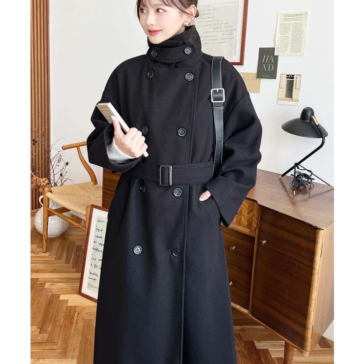 2WAYカラーアレンジロングトレンチコートニットメルトン | moment+ | 詳細画像5 