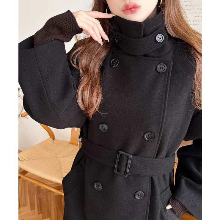 2WAYカラーアレンジロングトレンチコートニットメルトン | moment+ | 詳細画像6 