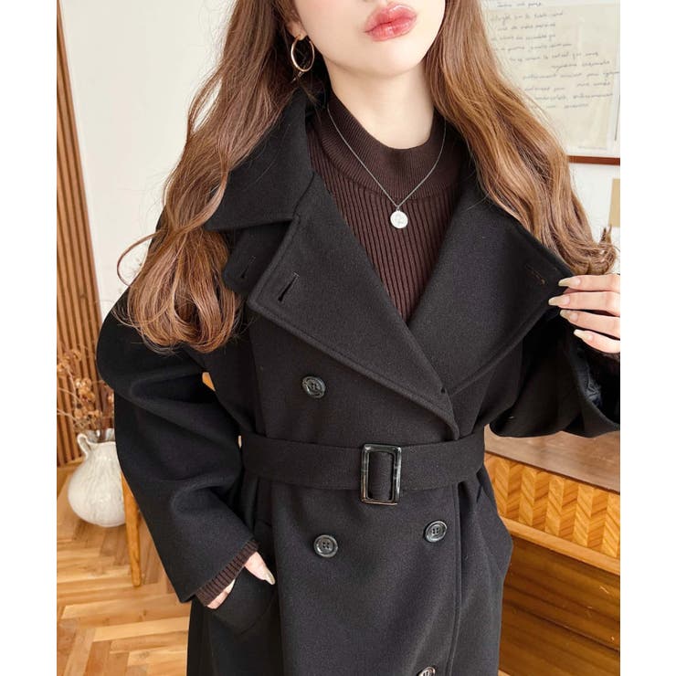 2WAYカラーアレンジロングトレンチコートニットメルトン | moment+ | 詳細画像8 