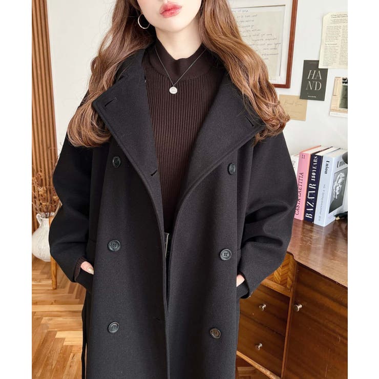 2WAYカラーアレンジロングトレンチコートニットメルトン | moment+ | 詳細画像9 