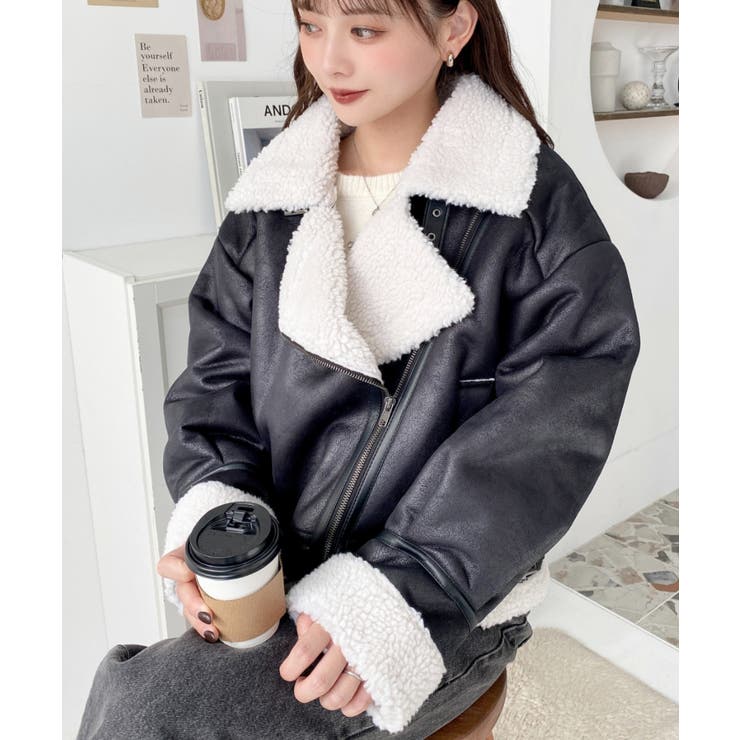 フェイクレザー×ボアフェイクムートンライダースジャケット