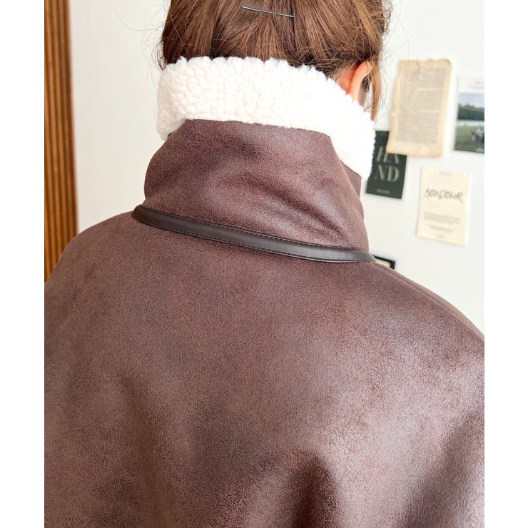 フェイクレザー×ボアフェイクムートンライダースジャケットブルゾン | moment+ | 詳細画像35 