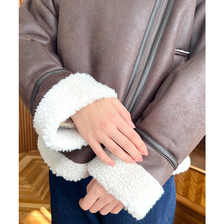 フェイクレザー×ボアフェイクムートンライダースジャケットブルゾン | moment+ | 詳細画像36 