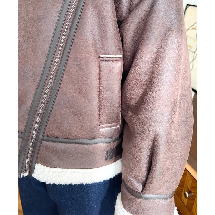 フェイクレザー×ボアフェイクムートンライダースジャケットブルゾン | moment+ | 詳細画像37 