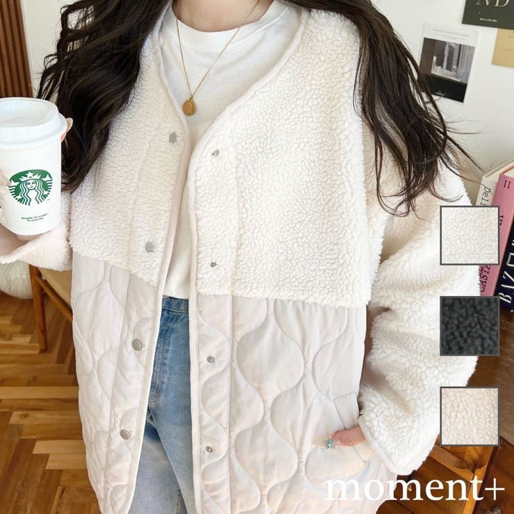 ボア切り替えキルティングコート[品番：ERMW0004092]｜moment+