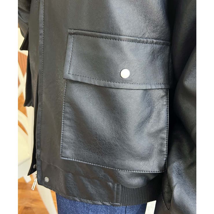 取外し可能ファーティペット付きヴィンテージライクマットフェイクレザーブルゾン | moment+ | 詳細画像20 