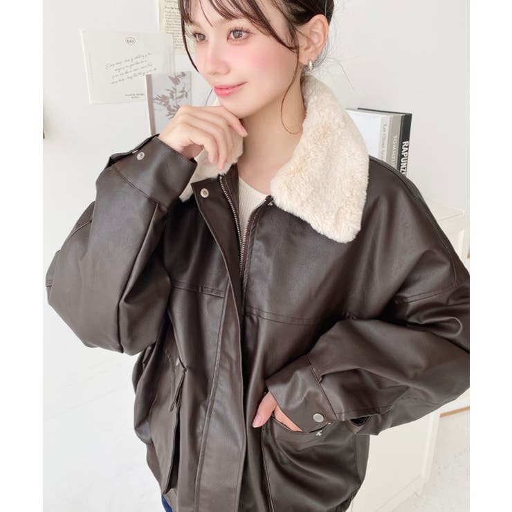 【超美品】Emilyan ラビットファーレザージャケット 超美品】Emilyan ラビットファーレザージャケット
