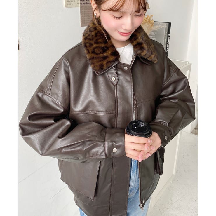 取外し可能ファーティペット付きヴィンテージライクマットフェイクレザーブルゾン | moment+ | 詳細画像50 