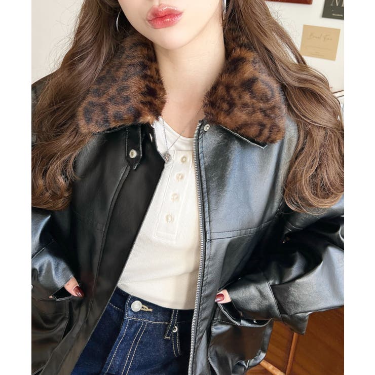 取外し可能ファーティペット付きヴィンテージライクマットフェイクレザーブルゾン | moment+ | 詳細画像54 