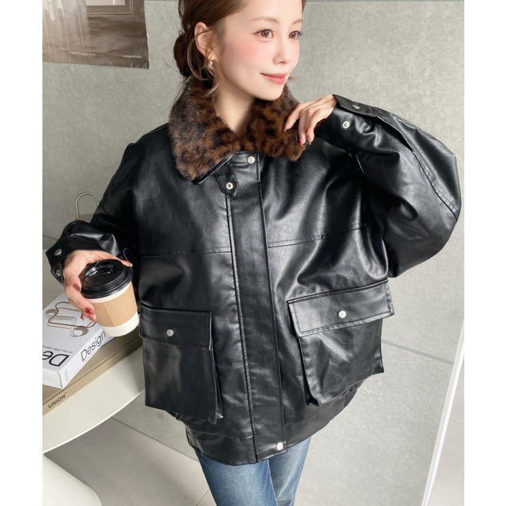 取外し可能ファーティペット付きヴィンテージライクマットフェイクレザーブルゾン | moment+ | 詳細画像58 