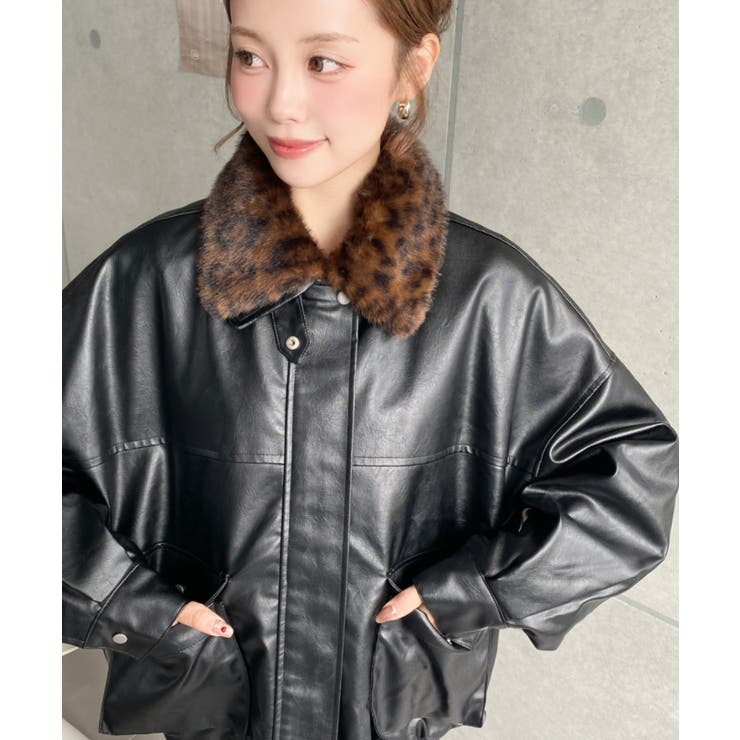 取外し可能ファーティペット付きヴィンテージライクマットフェイクレザーブルゾン | moment+ | 詳細画像59 